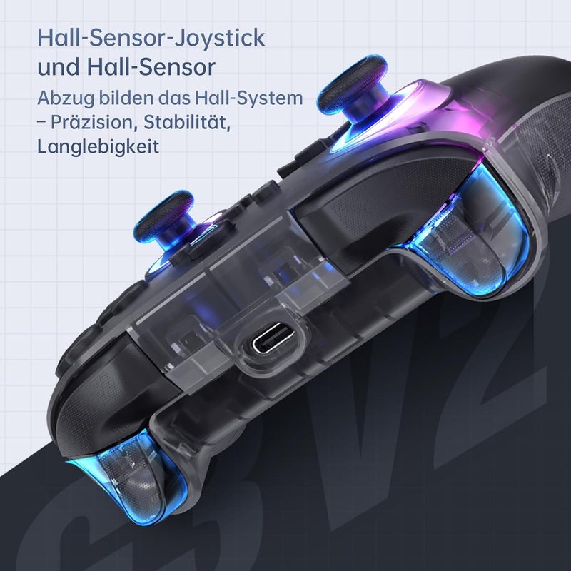 MACHENIKE G3V2 Bluetooth Controller for Pc/Switch/Ios/Android, Hall Effect Joysticks, RGB Lighting Gaming Controller,2 Programmable Buttons,1000mah Battery With Charging Station, Black - Image 5